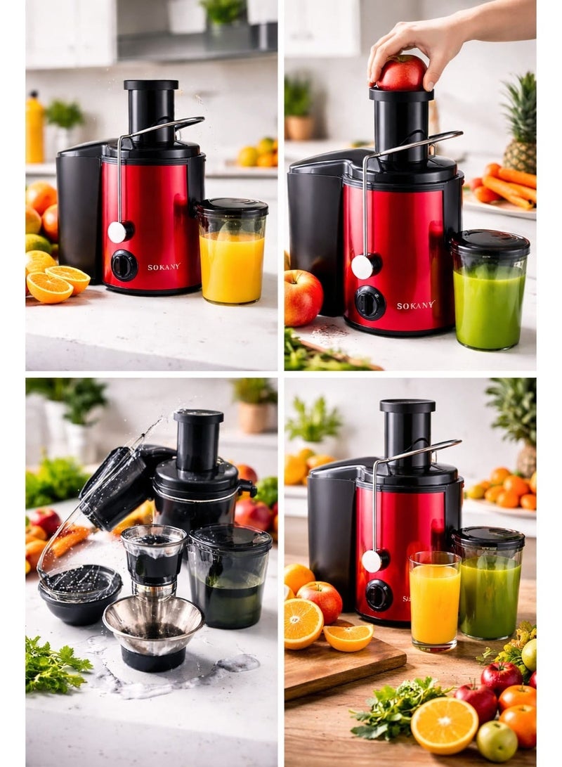 sokany SK-4001 Sokany Fruit and Vegetable Juicer - 800W motor, two different speeds, large juice bowl, stainless steel - Red and Black - Image 5